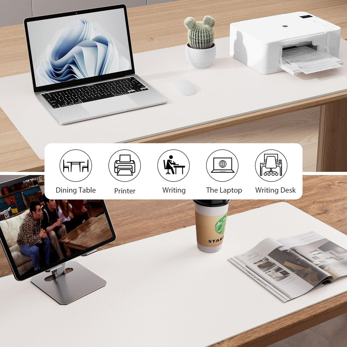 Aothia Leather Desk Pad Protector, Mouse Pad, Office Desk Mat, Non-Slip PU Leather Desk Blotter, Laptop Desk Pad, Waterproof Desk Writing Pad for Office and Home (23.6" x 13.7", Off-White)