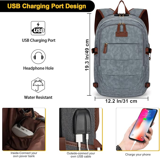 Canvas Laptop Backpack-Anti Theft Bag