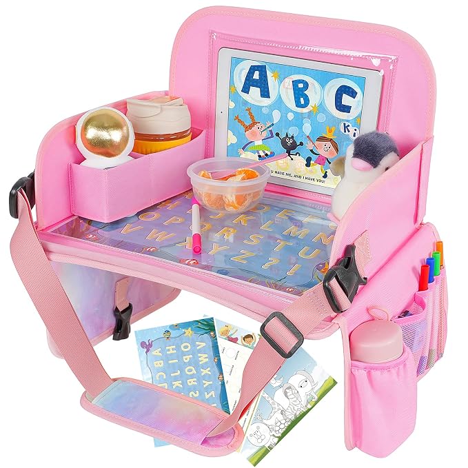 MENZOKE Kids Travel Tray, Car Seat Table Tray, Road Trip Essentials