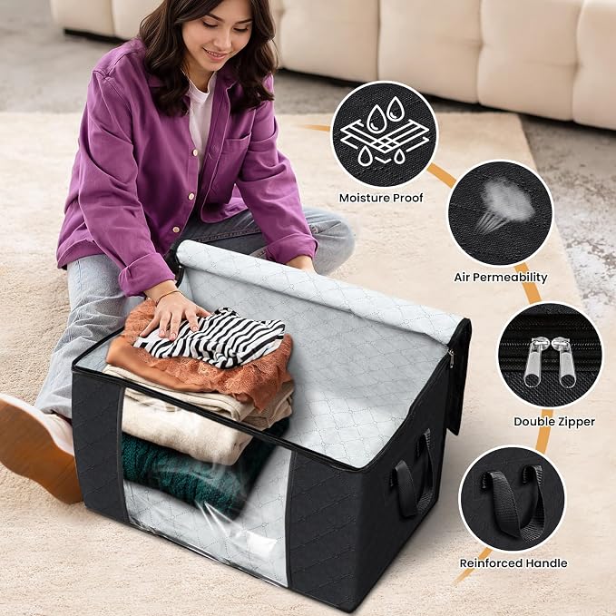 Fab totes 24 Gallons Clothes Storage, Foldable Thick Fabric Blanket Storage Bags