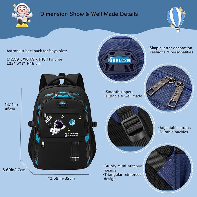 MITOWERMI Astronaut Backpack for Boys School Bags Space Kids Backpack for