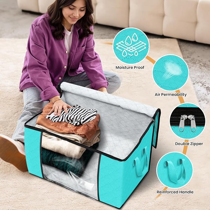Fab totes 24 Gallons Clothes Storage, Foldable Thick Fabric Blanket Storage Bags