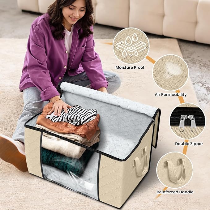 Fab totes 24 Gallons Clothes Storage, Foldable Thick Fabric Blanket Storage Bags
