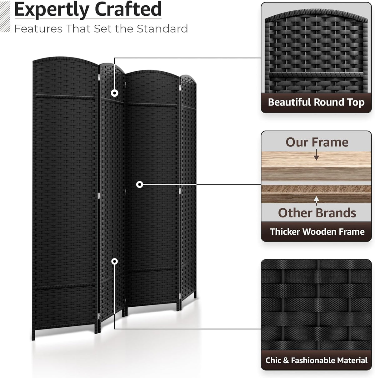 Sorbus 4 Panel Room Divider 6 ft. Tall - Privacy Screen, Extra Wide Double Hinged Panels, Mesh Hand-Woven Design, Partition Room Dividers and Folding Privacy Screens, Wall Divider for Room Separation
