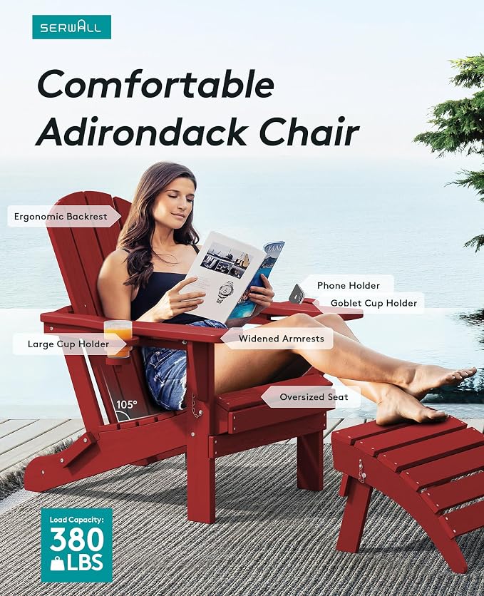 SERWALL Adirondack Chair with Cup Holders