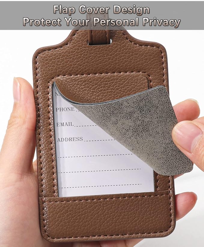 Teskyer Luggage Tags, 3 Pack Premium PU Leather Luggage Tags