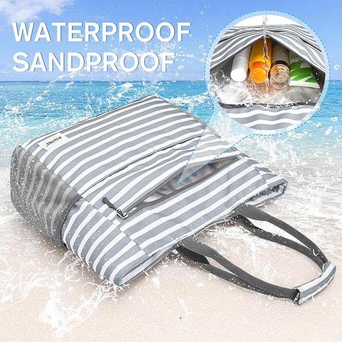 G4Free Beach Bag, Waterproof Sandproof Beach Tote Bag, Large Capacity Foldable