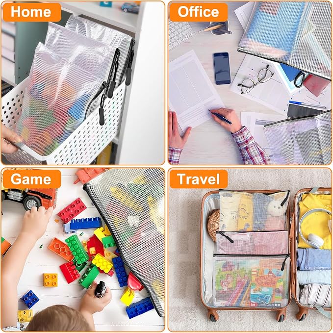 24pcs Mesh Zipper Pouch, Puzzle Storage Bags, A3 17x12 Inches Large Reusable