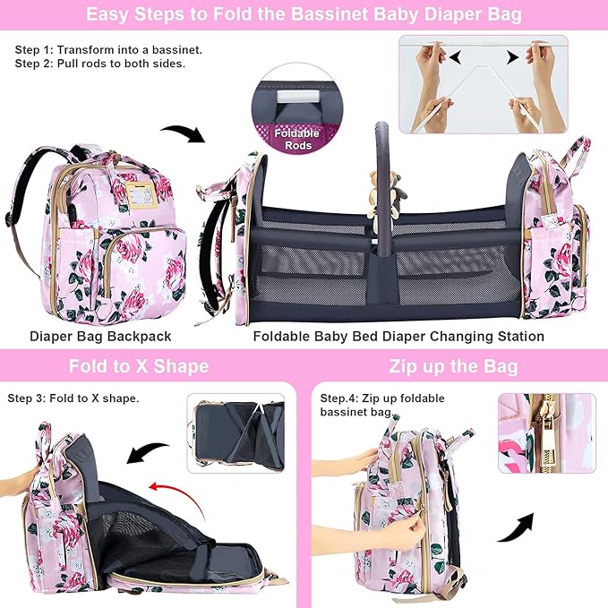 Diaper Bag Backpack with Changing Station, Foldable