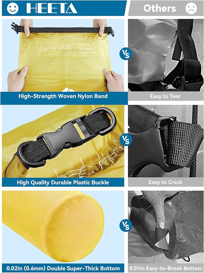 HEETA Dry Bag Waterproof for Women Men, 5L/10L/20L/30L/40L Roll Top Lightweight Dry Storage Bag Backpack with Phone Case for Travel Swimming Boating Kayaking Paddle Board Camping Beach Accessories