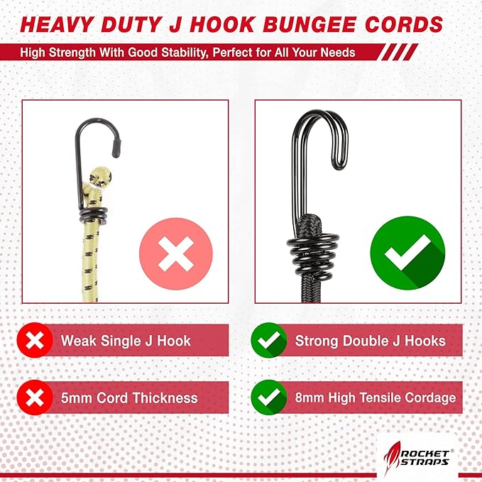 Rocket Straps - Ultimate Outdoor Bungee Cord Assortment - Heavy Duty Set of 12
