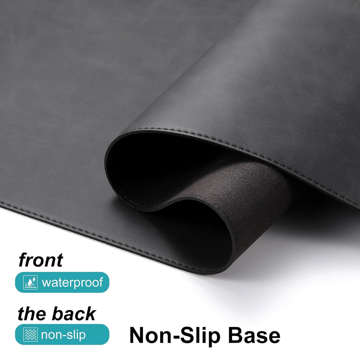 Leather Large Desk Pad Protector Non-Slip, Office Desk Mat, Computer Mouse Pad, Desk Blotter & Writing Pad, Keyboard Extended Mousepad with Stitched Edge for Desktop Laptop 39.4 x 17 inch (Black)