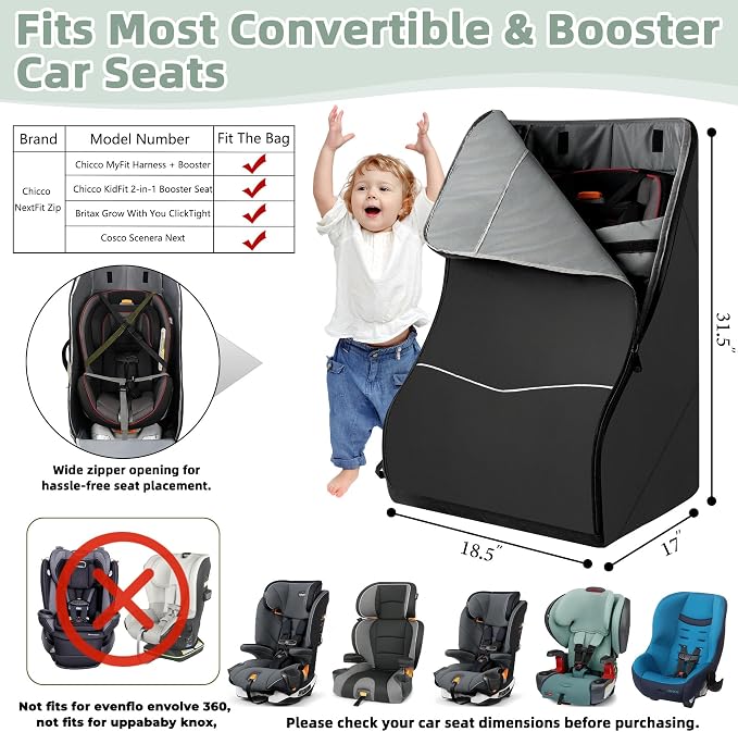 Padded Car Seat Travel Bag for Airplane – Waterproof Heavy Duty Carseat