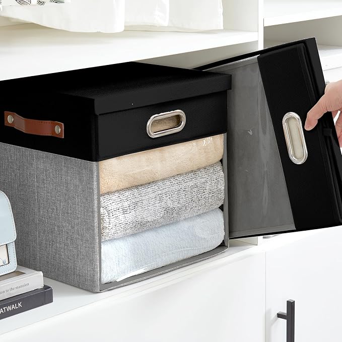 Fabric Storage Cubes with Clear Windows and Lids 11'' Foldable Storage Bins