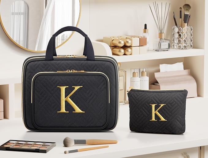 Gifts for Women, Initial Toiletry Makeup Bag Hanging Cosmetic Organizer