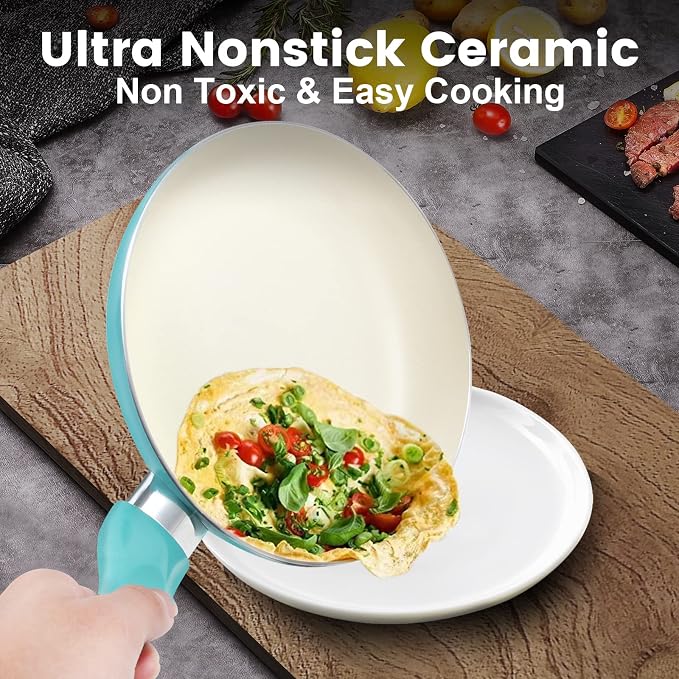 Pots and Pans Set, 7 Piece Nonstick Ceramic Cookware Set, Kitchen Induction