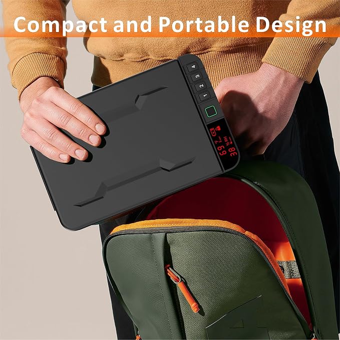 Portable Gun Pistol Safe with LCD Display of Temp, Biometric Fingerprint
