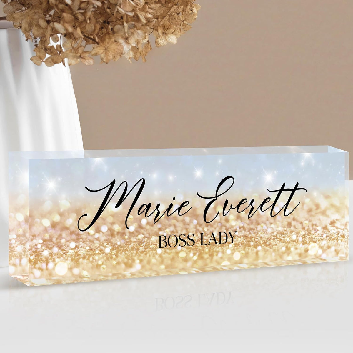 Custom Name Plate for Desk | Personalized Desk Name Plate | Personalized Boss Employee Appreciation Gifts | Acrylic Name Plate Office Desk Accessories (A-Blue Gold Crystal)