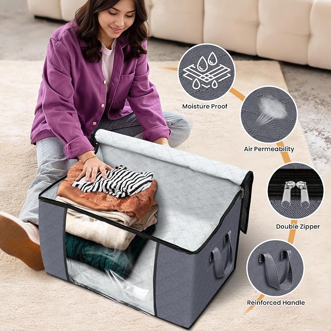Fab totes 24 Gallons Clothes Storage, Foldable Thick Fabric Blanket Storage Bags