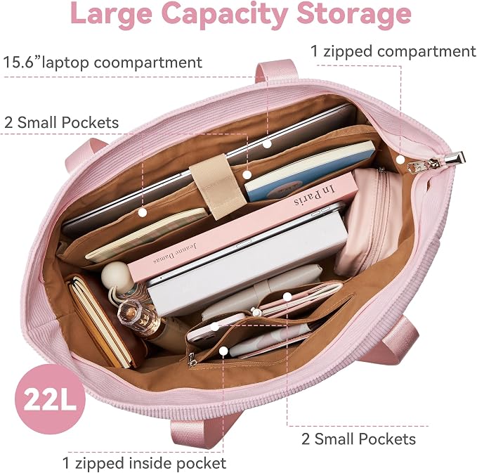 Tote Bag for Women with Zipper, Travel Tote Bags with Compartments Large