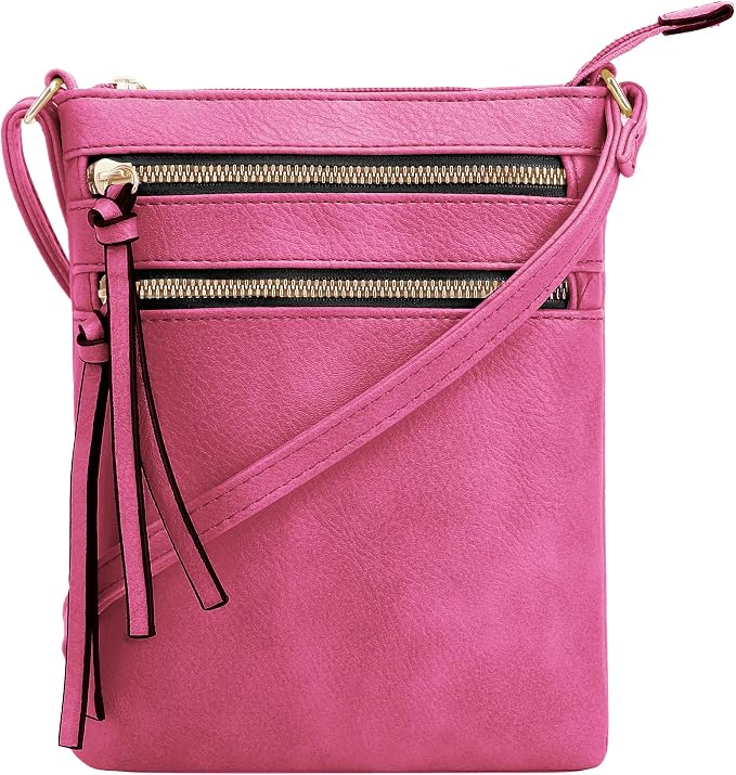 DELUXITY | Crossbody Purse Bag | Functional Multi Pocket Double Zipper Purse |