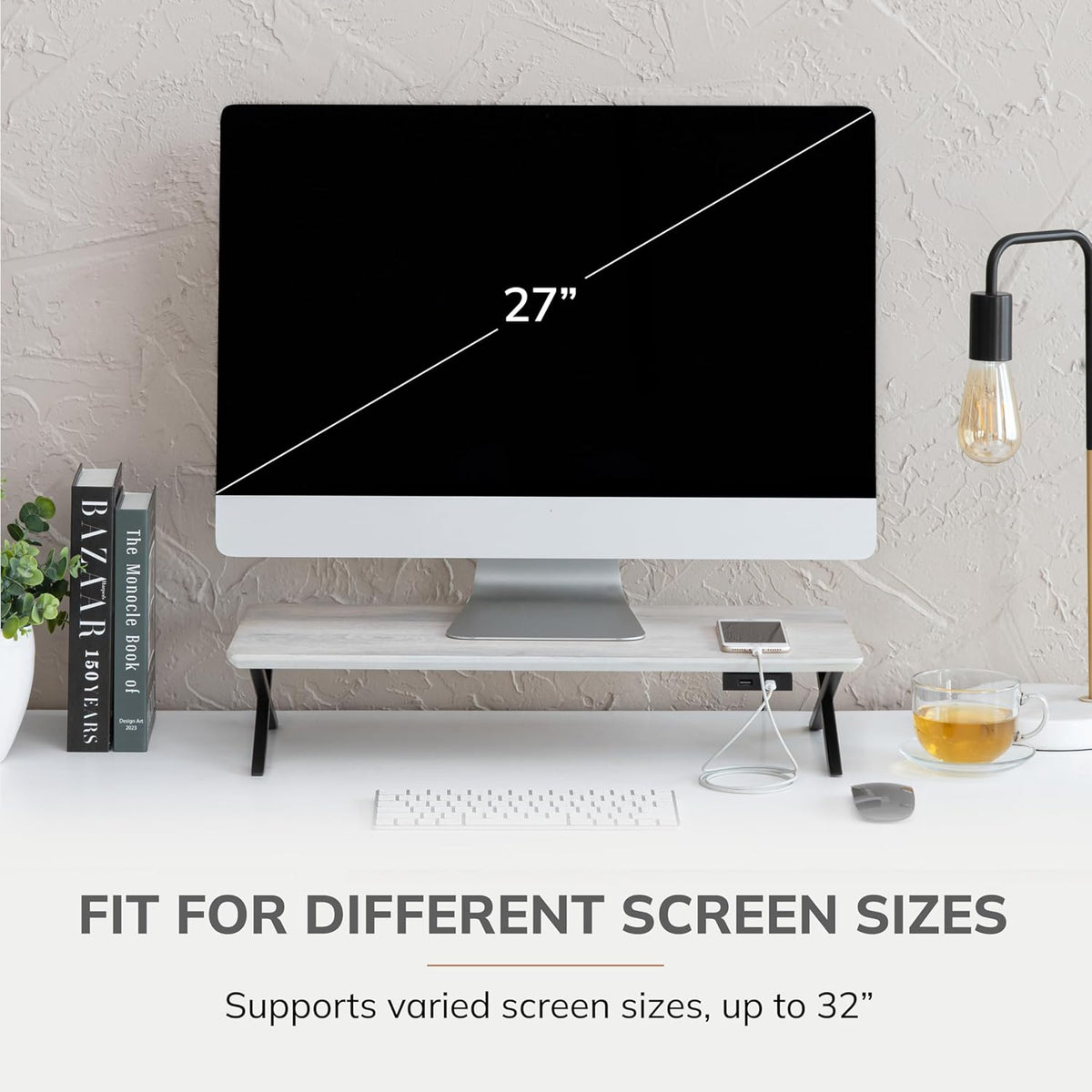 Anji Mountain Monitor Stand - Desktop Organizer & Laptop Riser, Ergonomic Monitor Riser, Space-Saving Monitor Stand for Desk, Durable Construction, Easy Assembly, Ideal for Home & Office,White Wash