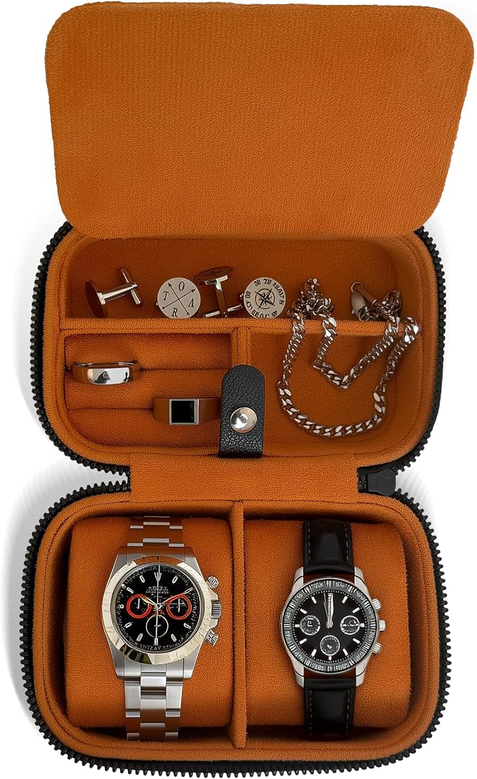 Galis Luxury Watch Case for Men High End Portable 2-Slot Watch Holder and Watch