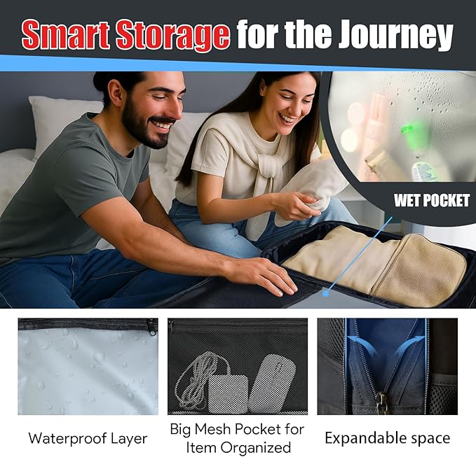 55L Extra Large Travel Backpack, Expandable 50L - 60L Carry On Backpack