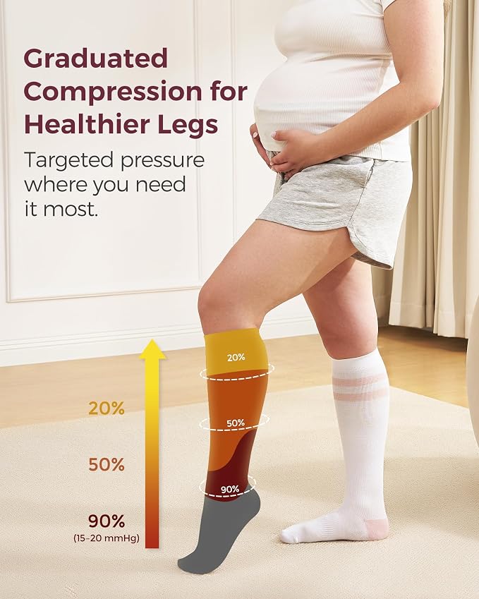 Momcozy Compression Socks for Women Wide Calf, 15-20mmHg Knee High Support