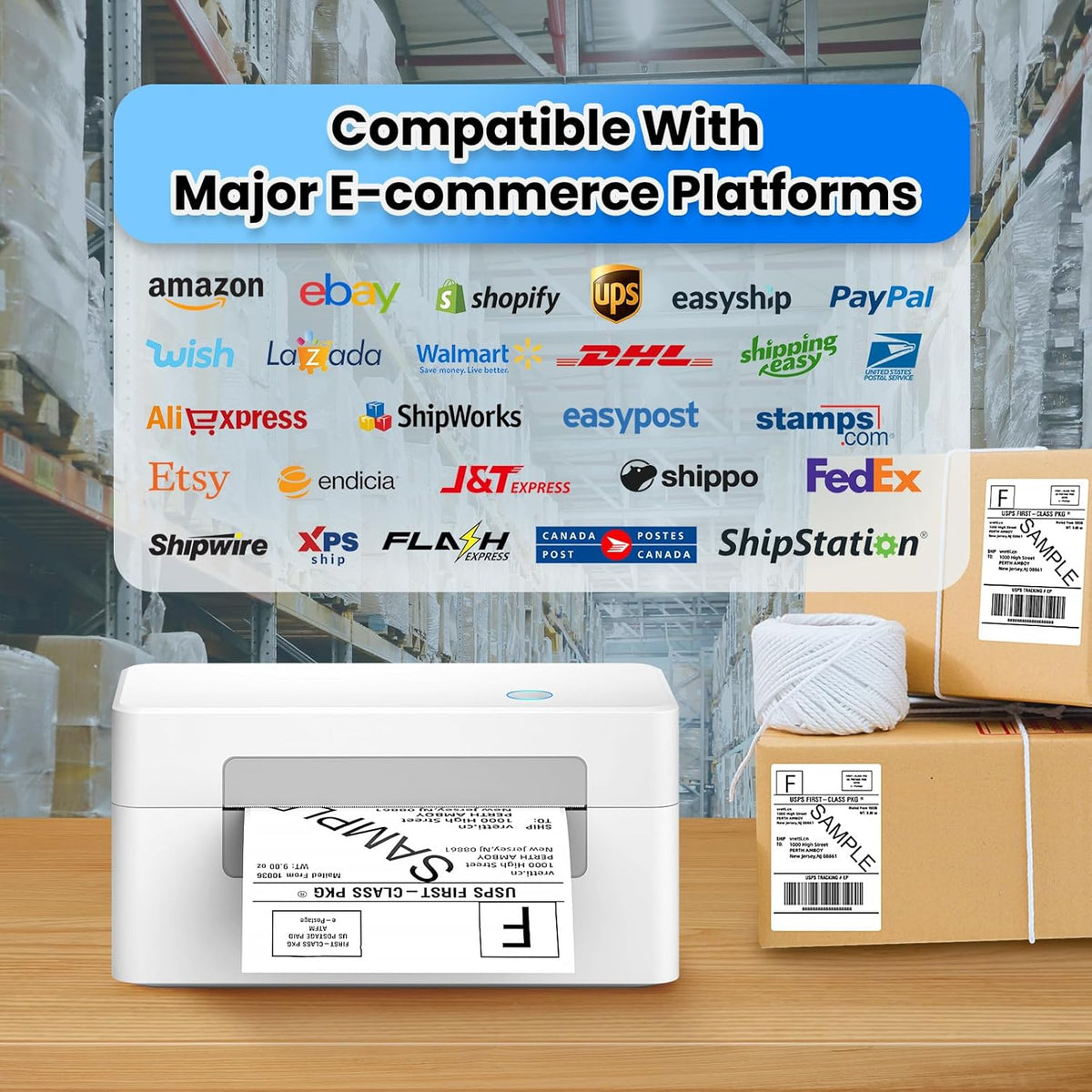 vretti USB Shipping Label Printer - 4x6 Thermal Label Printer for Small Business, Compatible with Windows,Mac,Linux and ChromeOS, Supports Barcodes, Shipping Labels, Mailing Labels, Etc.