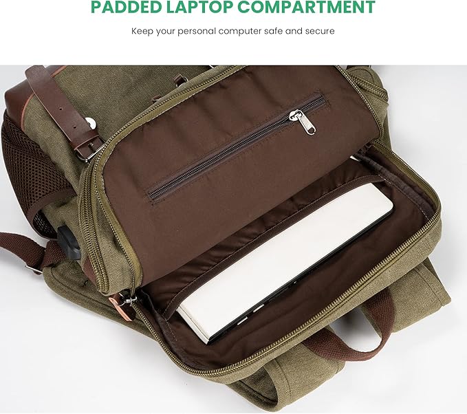 Modoker Vintage Backpack for Men Women, Canvas Bookpack Fits Most 15.6 Inches