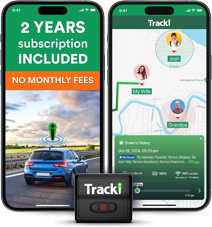 Tracki GPS Tracker for Vehicles, Kids. Subscription Needed. US-Made Tech. 4G