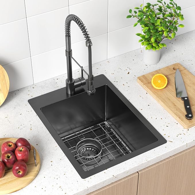 15x20 Drop In Bar Sink Black, 15 Inch Gunmetal Black Wet Bar Sink 18 Gauge