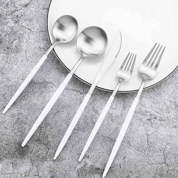 Gugrida 5-Piece Matte Silver Stainless Steel Satin Finish Flatware Set