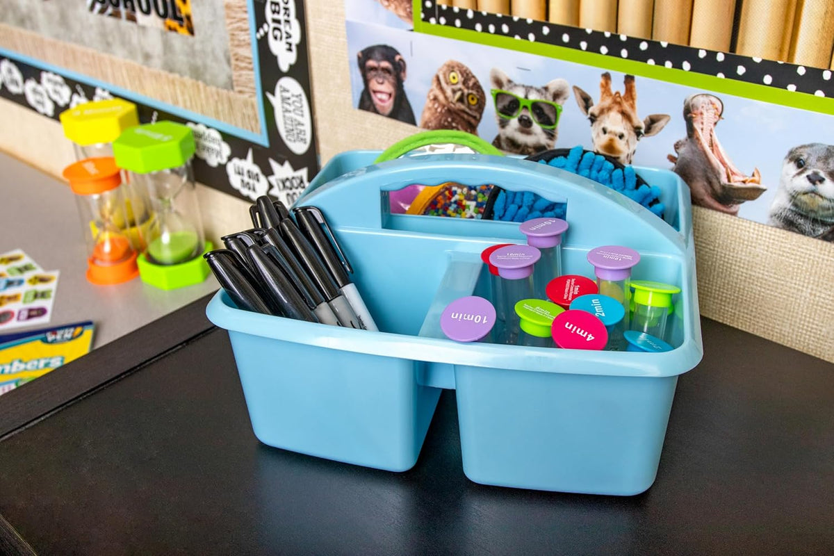 Teacher Created Resources Light Blue Portable Plastic Storage Caddy 6-Pack for Classrooms, Kids Room, and Office Organization, 3 Compartments