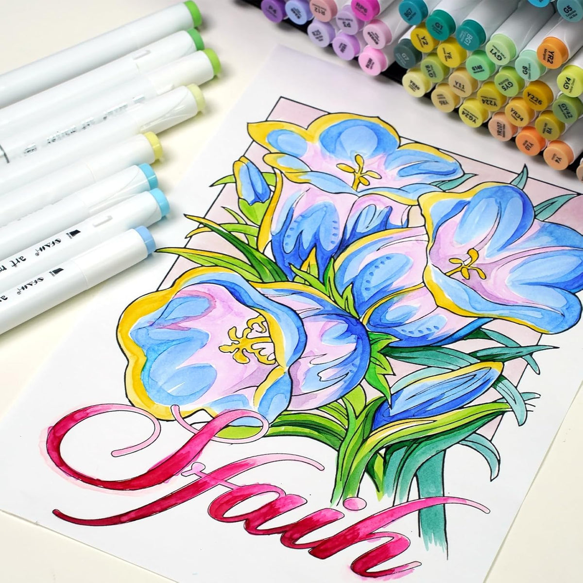 SFAIH Alcohol Markers Fine Tip & Chisel Tip - 49 Colors Double Tipped Art Markers for Adult Coloring Books Illustration, Gifts for Artist Adult - Refillable Alcohol-based Ink