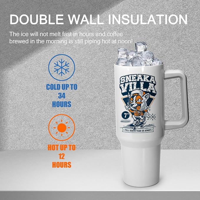 sweet grain Sublimation Tumblers 40 oz with Handle(4 Pack) - Stainless Steel Double Wall Vacuum Insulated Large Tumbler Bulk with Removable Handle and Straw - Black & White Handle