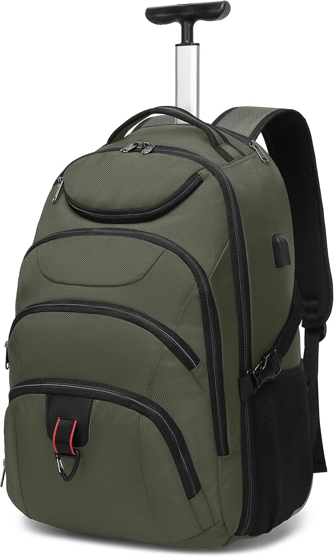 Boavan Rolling Backpack, 17 inch Water Resistant Wheeled Backpack, Carry on