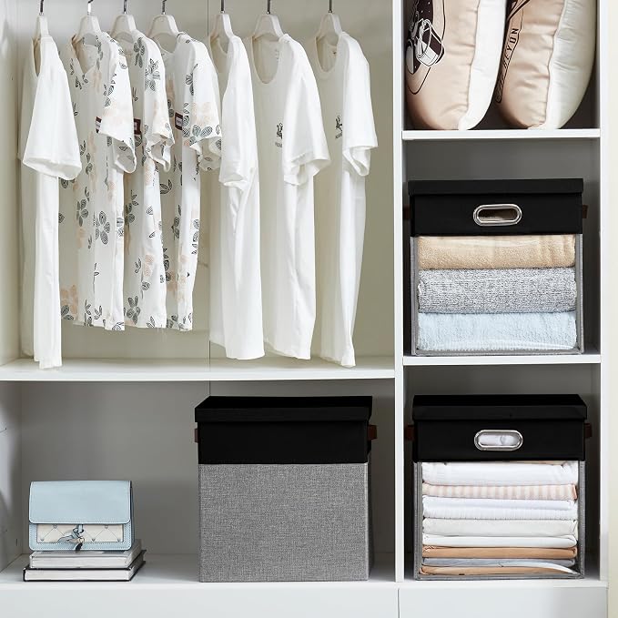 Fabric Storage Cubes with Clear Windows and Lids 11'' Foldable Storage Bins