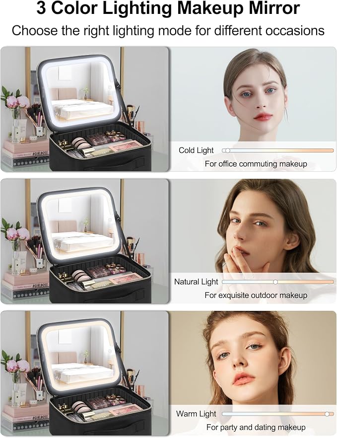 Chomeiu Makeup Bag with LED Mirror, Travel Makeup Case