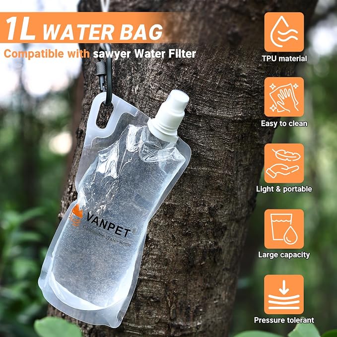 1L Hiking Collapsible Water Bottles, 33OZ BPA-Free Plastic Flasks, Reusable