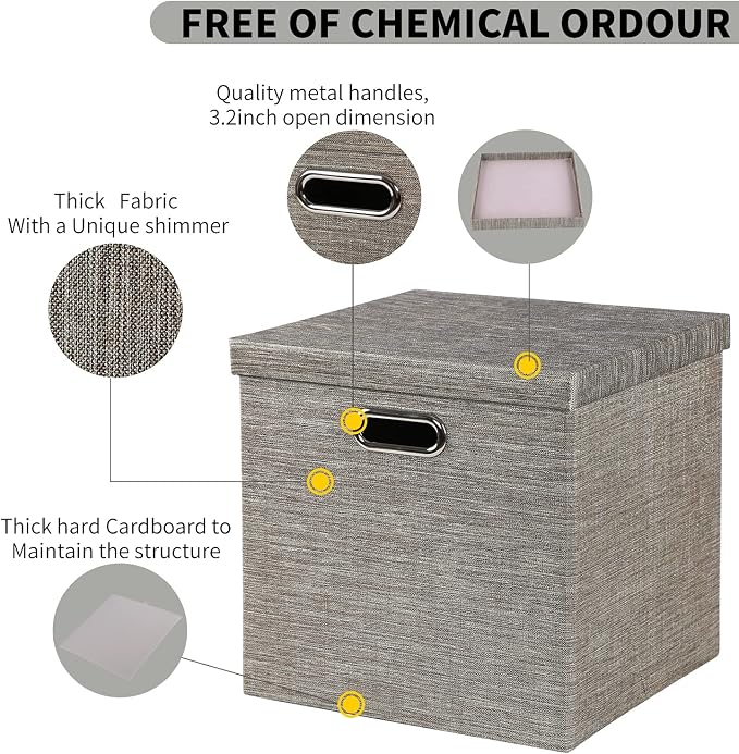 Posprica Storage Bins with Lids, 13×13×13 Foldable Storage Cube Baskets Boxes