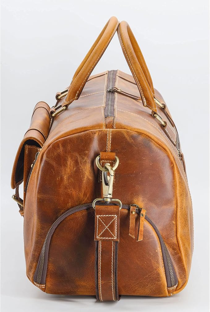 KomalC Leather Duffel Bags for Men and Women Full Grain Leather Travel