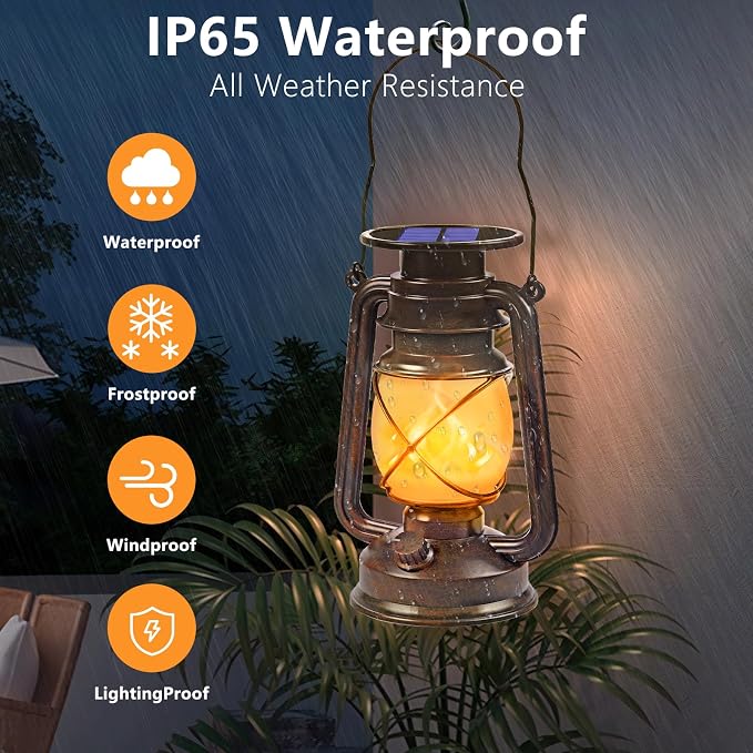Solar Lanterns Outdoor Waterproof, 2 Pack Bronze Vintage Lanterns