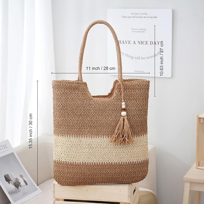 Straw Beach Bags for Women Woven Beach Tote Bag Casual Boho Large Shoulder