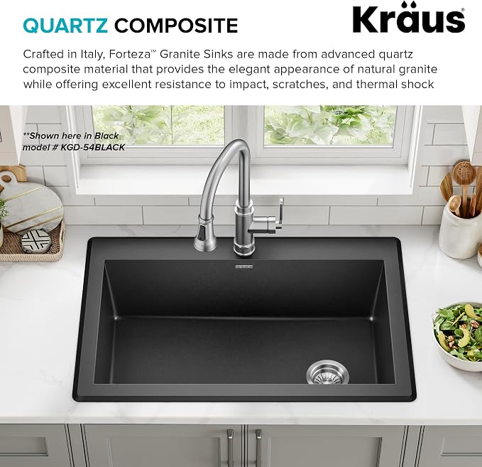 KRAUS Forteza 33-inch Granite Drop In/Undermount Single Bowl White Kitchen Sink