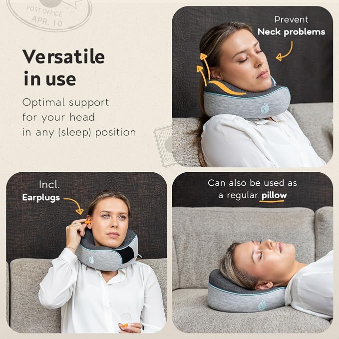 Travel Pillow - Airplane Neck Pillow - 100% Pure Memory Foam Flight Pillow