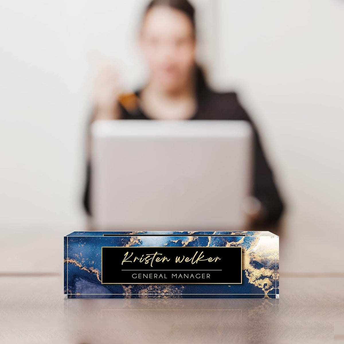 Desk Name Plate Personalized, Custom Name Plate for Desk, Office Desk Decor for Women and Men, Employee Appreciation Gifts Office Gifts for Boss, Manager, Teacher, Nurse (Blue Marble)