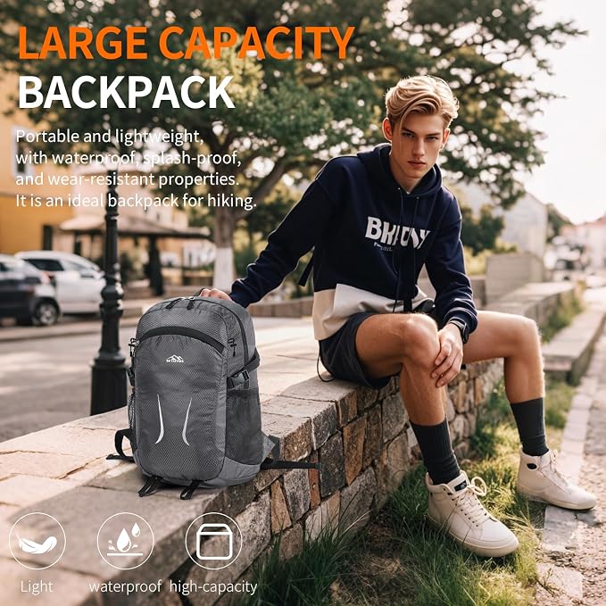 Hiking Daypack, 30L Waterproof Hiking Backpack Packable Lightweight Travel Day