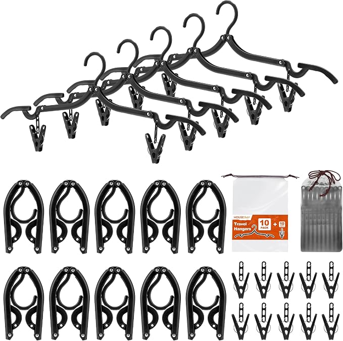 HOUSE DAY Foldable Travel Hangers 10 Pack w/10 Clips, Cruise Essentials 2025